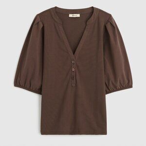 NWT Madewell Puff-Sleeve Henley Knit Top